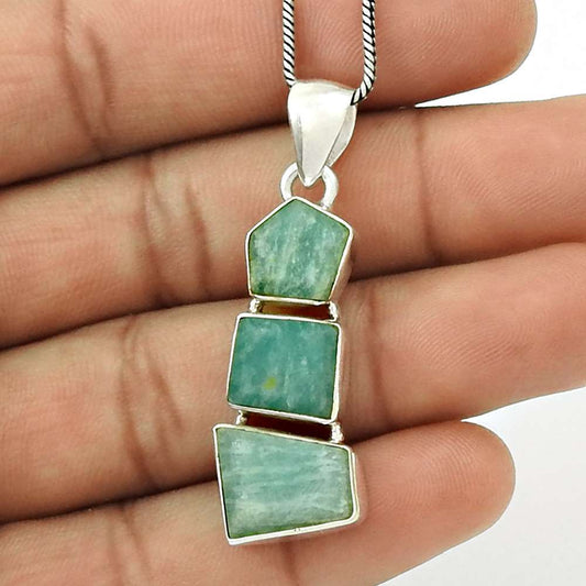 HANDMADE 925 Sterling Silver Jewelry Natural AMAZONITE Gemstone Pendant AQ17