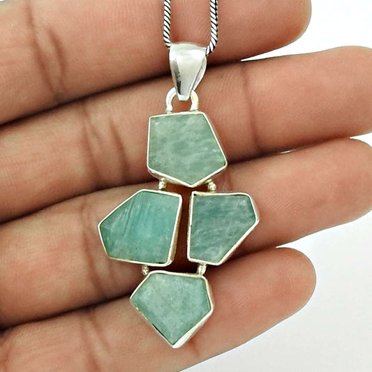 HANDMADE 925 Sterling Silver Jewelry Natural AMAZONITE Gemstone Vintage Pendant AF16