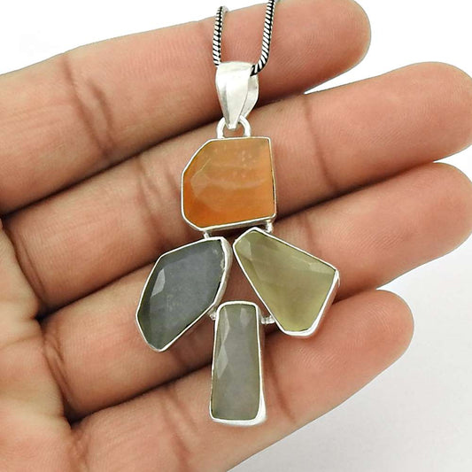 HANDMADE 925 Sterling Silver Jewelry Natural MOONSTONE Gemstone Pendant AJ16