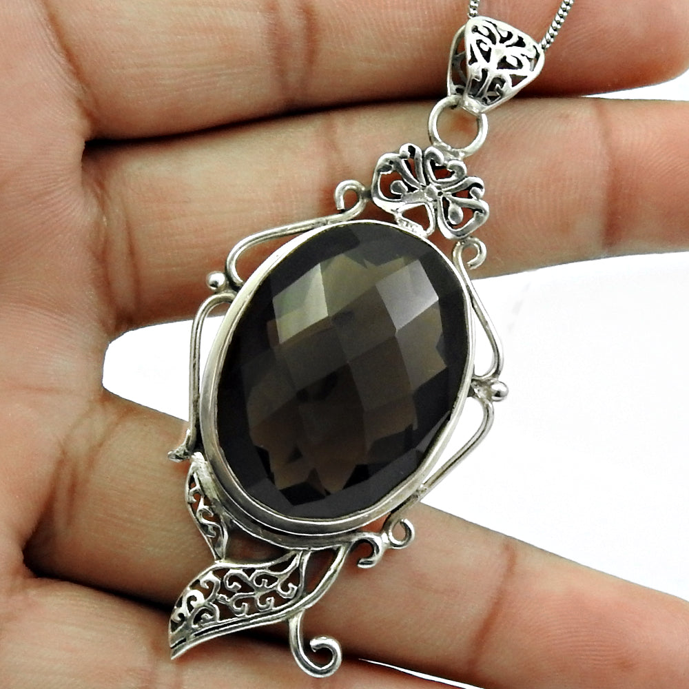 Black Onyx Gemstone Pendant Solid 925 Sterling Silver Handmade Jewelry C15