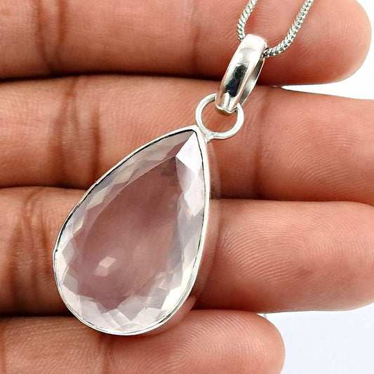 Birthday Gift 925 Sterling Silver Jewelry Rose Quartz Gemstone Pendant R39