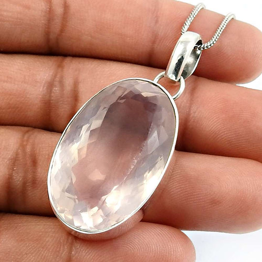Birthday Gift 925 Sterling Silver Jewelry Rose Quartz Gemstone Pendant T39