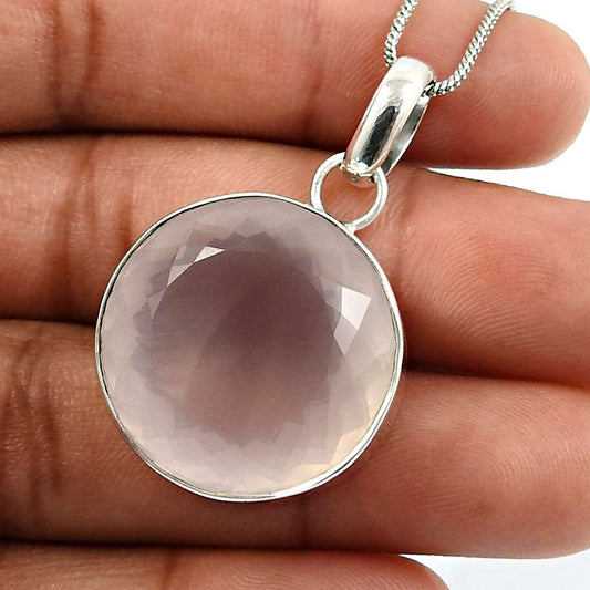 Rose Quartz Gemstone Pendant 925 Sterling Silver Fine Jewelry U39