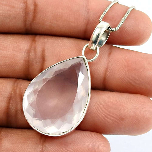 Women Gift 925 Sterling Silver Jewelry Rose Quartz Gemstone Pendant K4