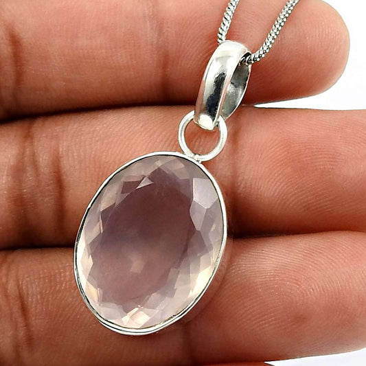 Rose Quartz Gemstone HANDMADE Jewelry 925 Sterling Silver Pendant Z39