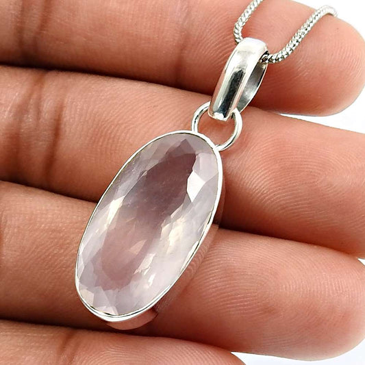 Rose Quartz Gemstone Pendant 925 Sterling Silver HANDMADE Jewelry B40