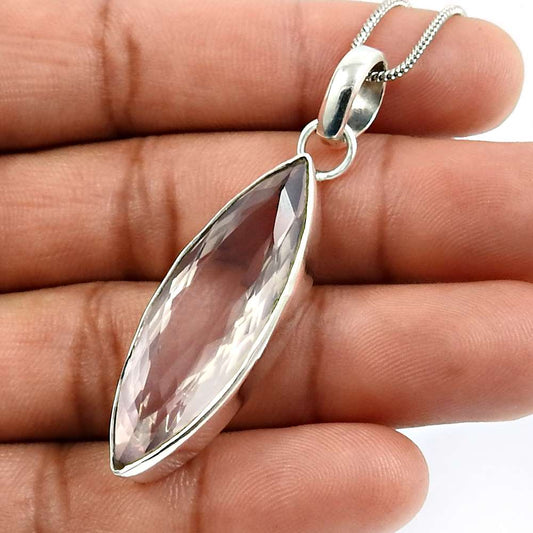 Rose Quartz Gemstone Pendant 925 Sterling Silver Jewelry C40