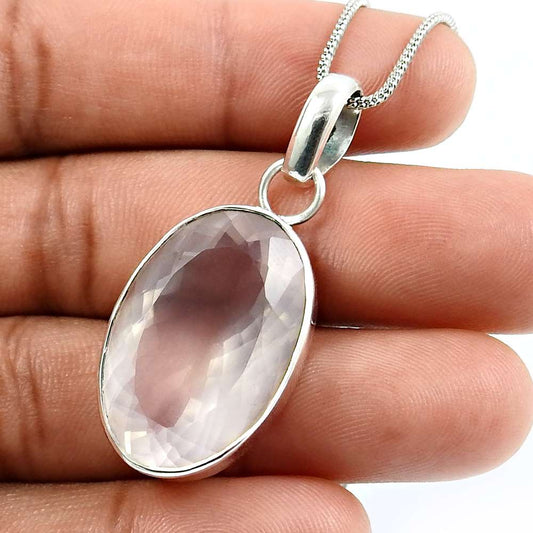 Rose Quartz Gemstone HANDMADE Jewelry 925 Sterling Silver Pendant D40