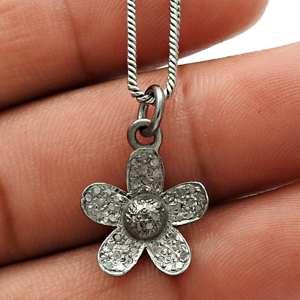 Flower Pendant Black Rhodium Plated 925 Sterling Silver Diamond Jewelry