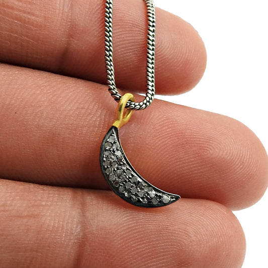 Moon Pendant Black Rhodium Gold Plated 925 Sterling Silver Diamond Jewelry