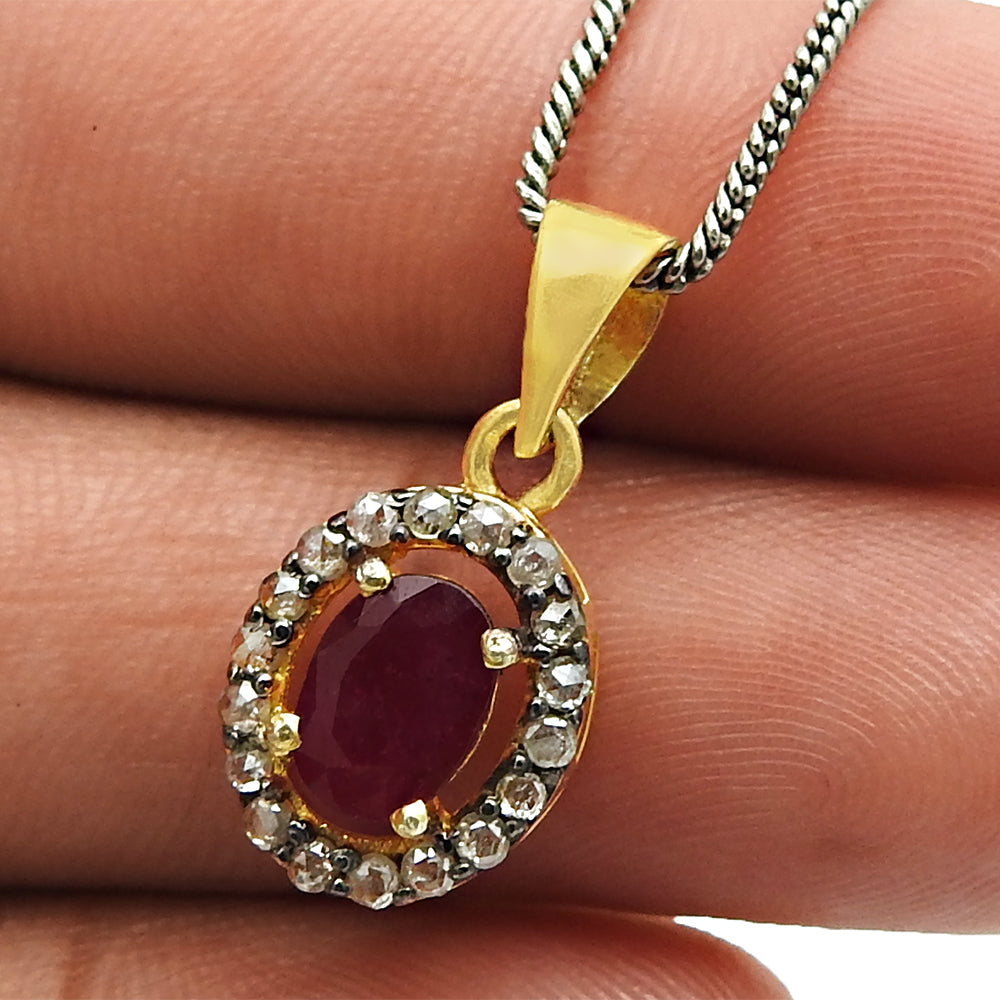 Diamond Pendant Gold Plated 925 Sterling Silver Ruby Gemstone Pendant Jewelry