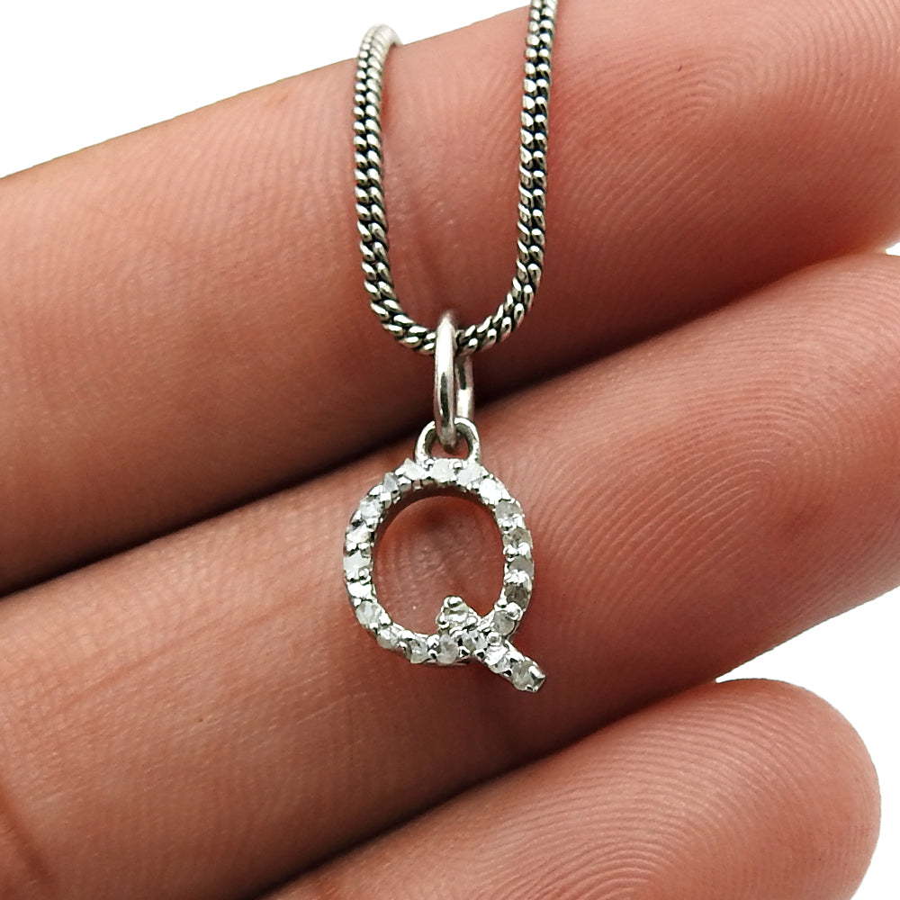 Latest Trend 925 Sterling Silver Diamond Alphabet Pendant Ethnic Jewelry