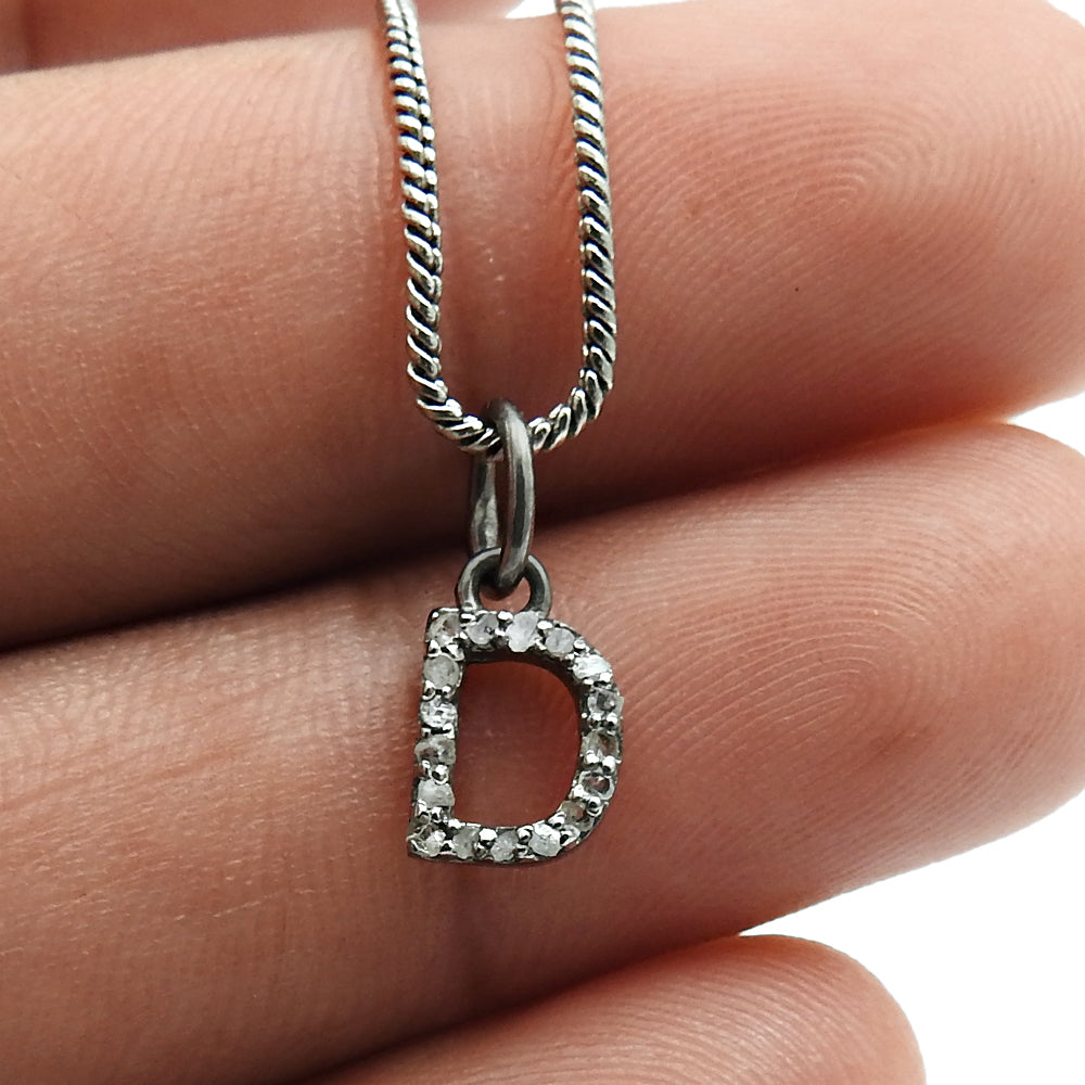 Black Rhodium Plated 925 Sterling Silver Diamond Alphabet Letter Pendant Ethnic Jewelry