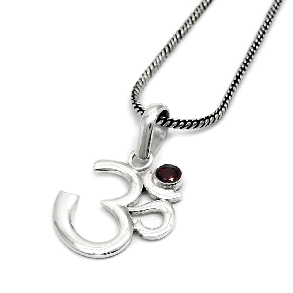 101 925 Silver January Birthstone Round Garnet Gemstone Om Pendant