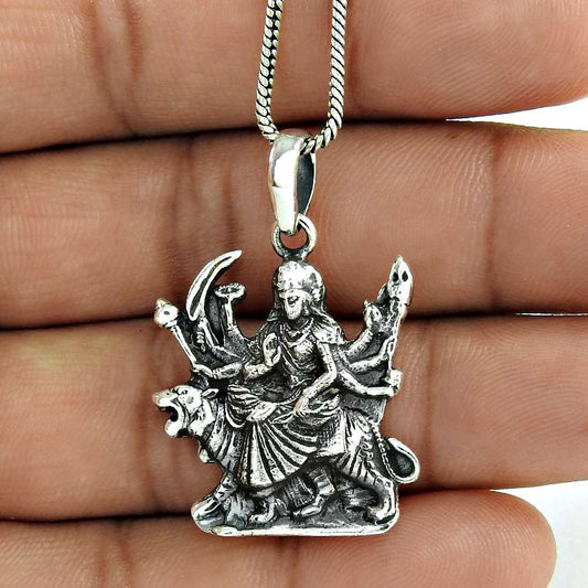 Maa Sherawali 925 Sterling Silver Goddess Pendant