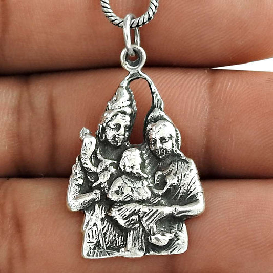 Engaging Shiv Parvati and Ganesh 925 Sterling Silve Pendant