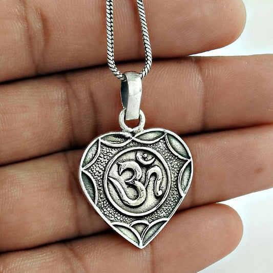Heart Shape 925 Sterling Silver OM Pendant