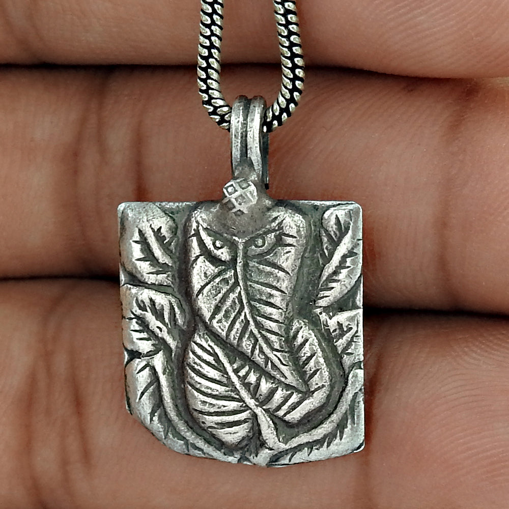 101 Leaf Ganesha Pendant 925 Sterling Oxidized Silver Jewelry