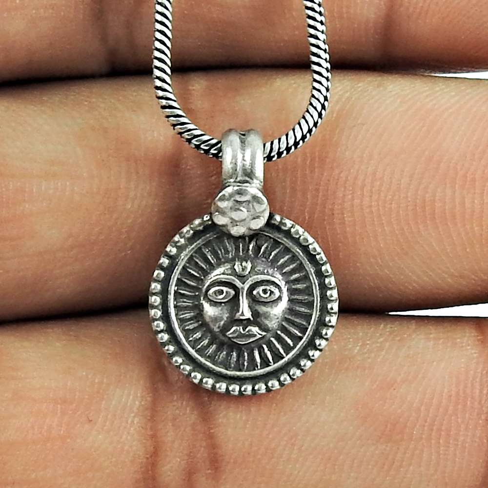 Oxidised Sterling Silver Handmade Jewellery Beautiful Sun Pendant