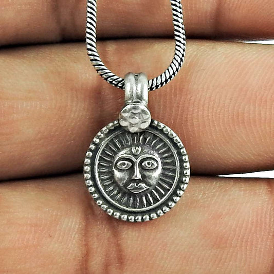 Oxidised Sterling Silver Handmade Jewellery Beautiful Sun Pendant