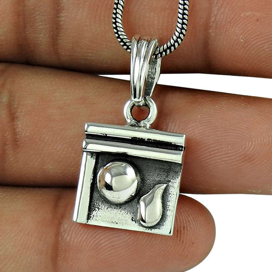 Geometric Pendant Woman Gift 925 Sterling Solid Silver HANDMADE Jewelry S24