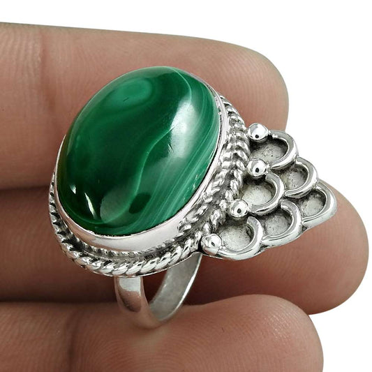 Mothers Day Gift Natural Malachite Gemstone 925 Silver Statement Ring Size 7 C1