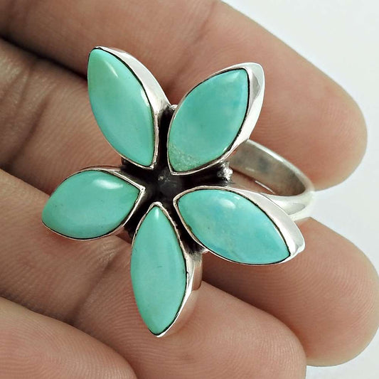 925 Silver Natural Arizona Turquoise Statement Flower Ring Size 6.5 R9