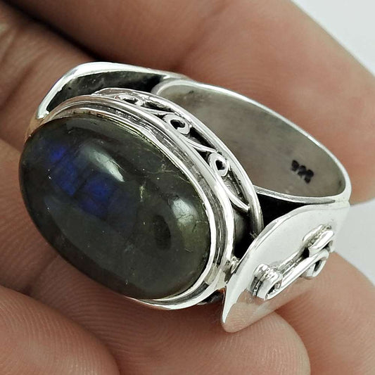 Mothers Day Gift Natural Labradorite Solitaire Ring Size 8 925 Sterling Silver B1
