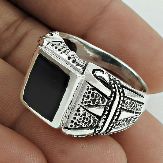 Gift For Women Statement Ethnic Ring Size 13 925 Silver Natural Onyx Gemstone D1