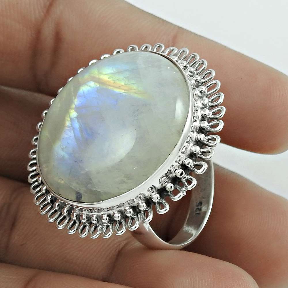 Mothers Day Gift Natural Rainbow Moonstone Ring Size 11 925 Sterling Silver E1