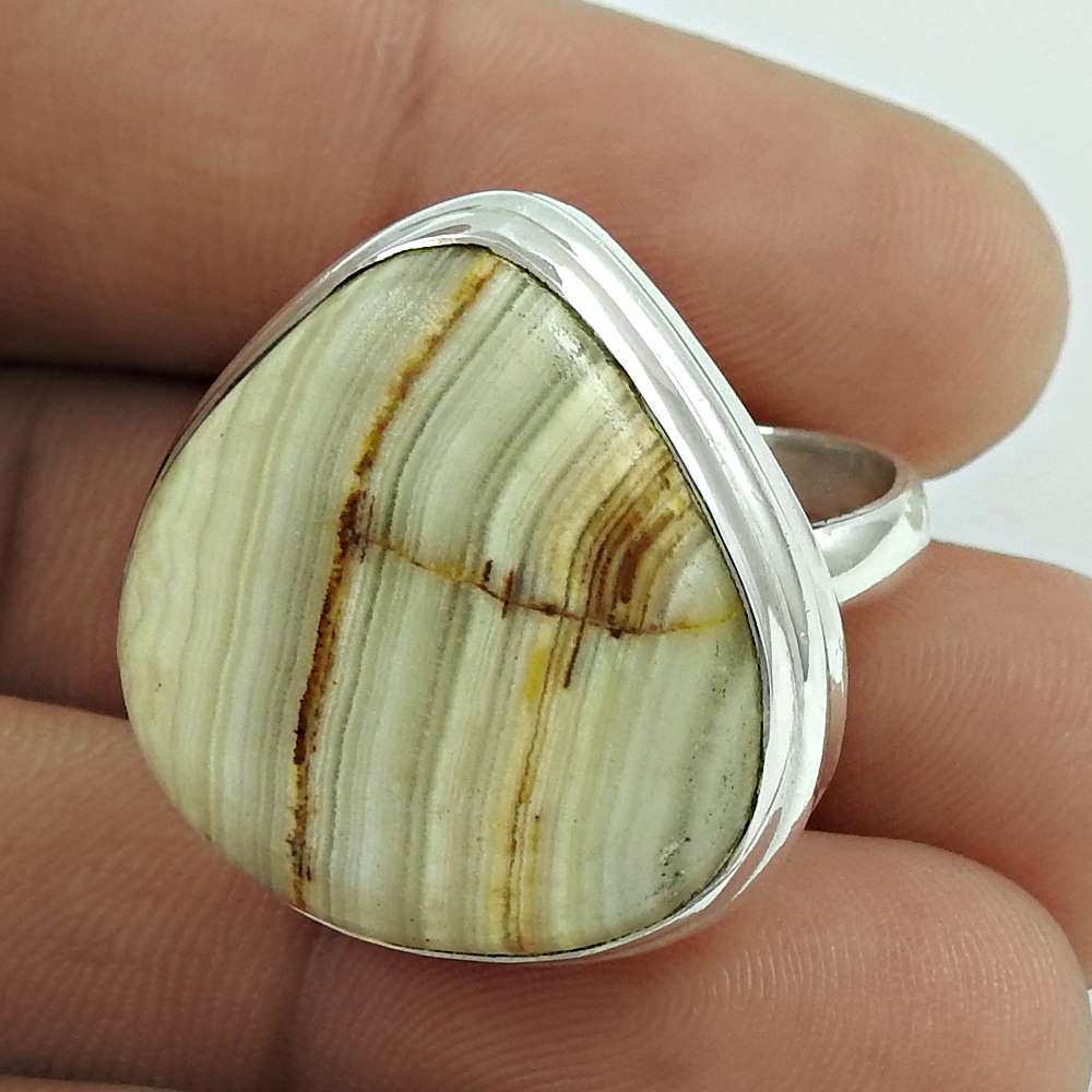 Natural Jasper Gemstone 925 Silver Statement Ethnic Ring Size 8 For Girls I1