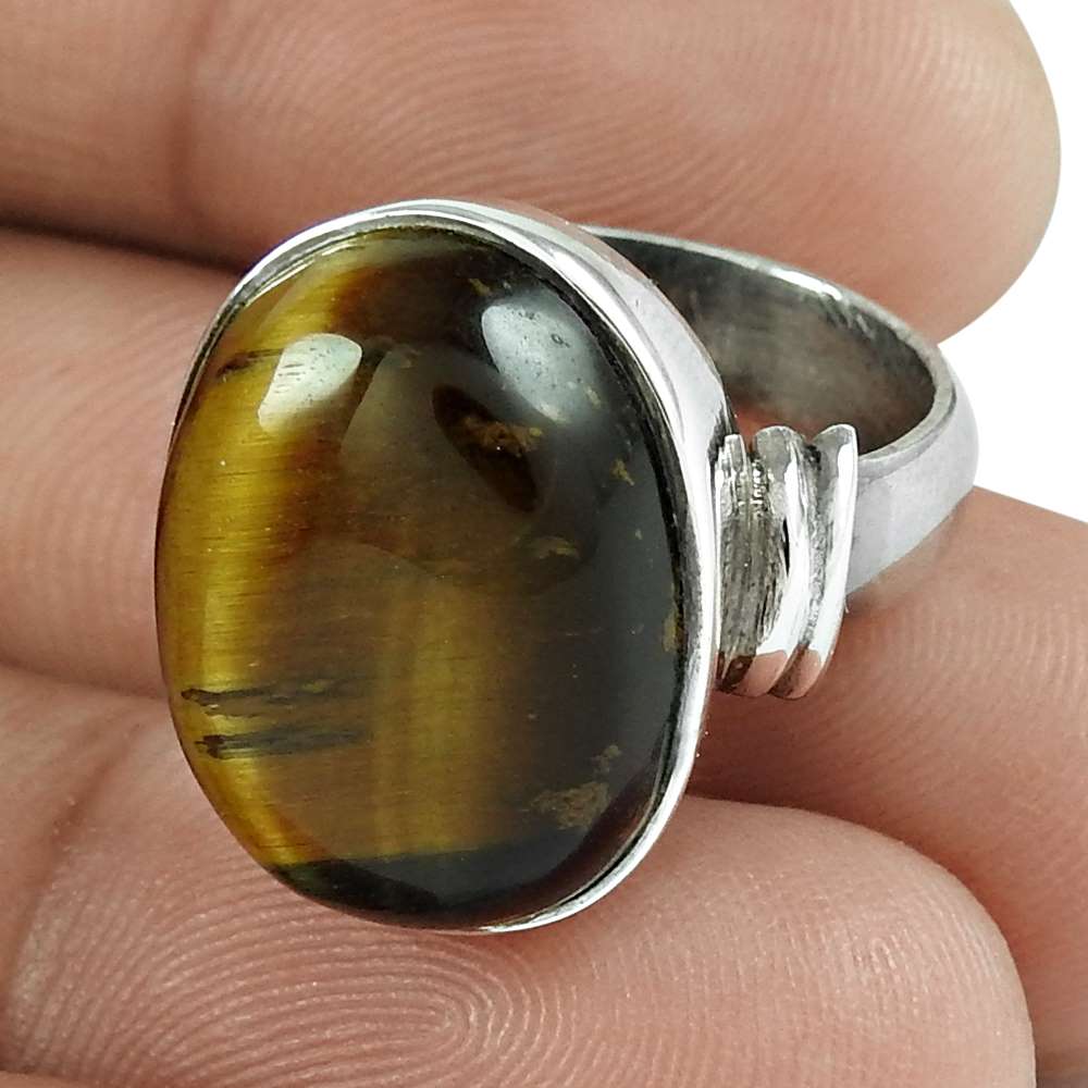 Mothers Day Gift Natural Tiger'S Eye Gemstone Statement Ring Size 6 925 Silver G1