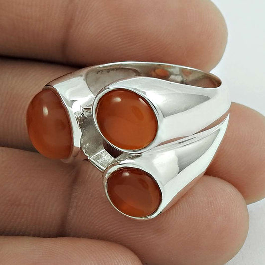 Mothers Day Gift Natural Carnelian Cocktail Ring Size 8 925 Sterling Silver K1