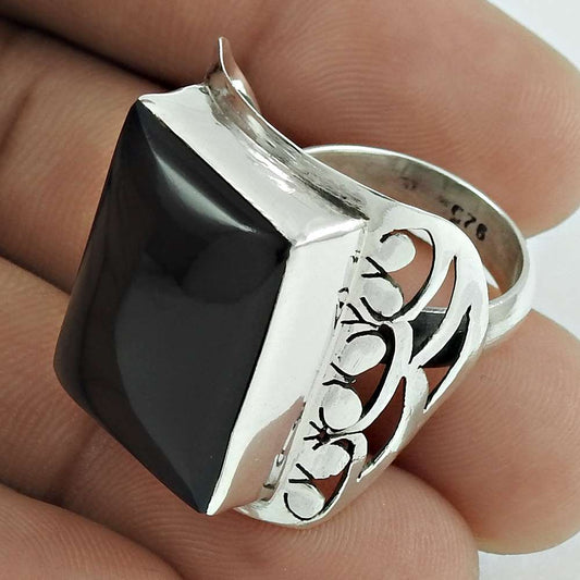 Mothers Day Gift Onyx Gemstone 925 Sterling Silver Statement Ring Size 6 M1