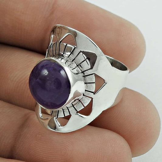 Natural Amethyst Gemstone Statement Ethnic Ring Size 7 925 Sterling Silver T13