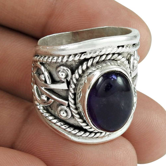 Natural Amethyst Gemstone 925 Silver Cocktail Ring Size 8.5 For Girls A1