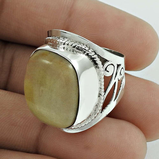 Natural Jasper Gemstone Statement Tribal Ring Size 7 925 Silver For Women K1