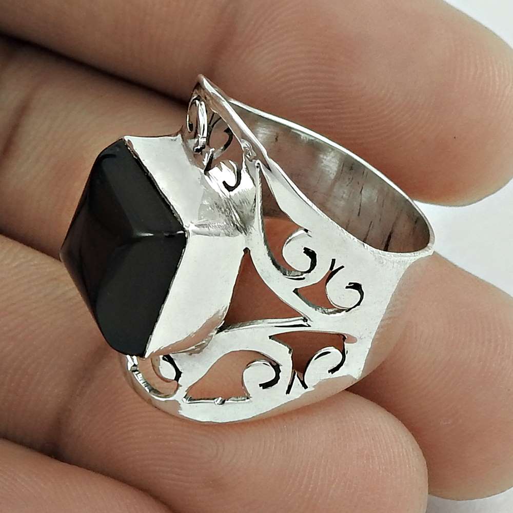 Natural Onyx Gemstone 925 Sterling Silver Cocktail Boho Ring Size 7 For Girls D1