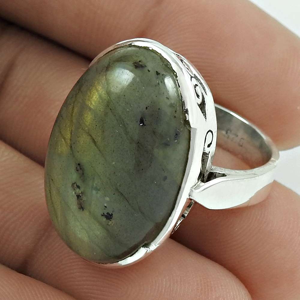 Mothers Day Gift 925 Silver Natural Labradorite Solitaire Boho Ring Size 6 G1