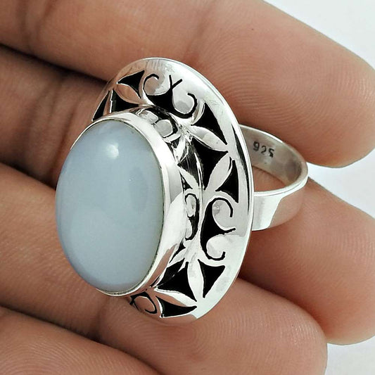 Mothers Day Gift Natural Chalcedony Statement Ring Size 6 925 Silver J1