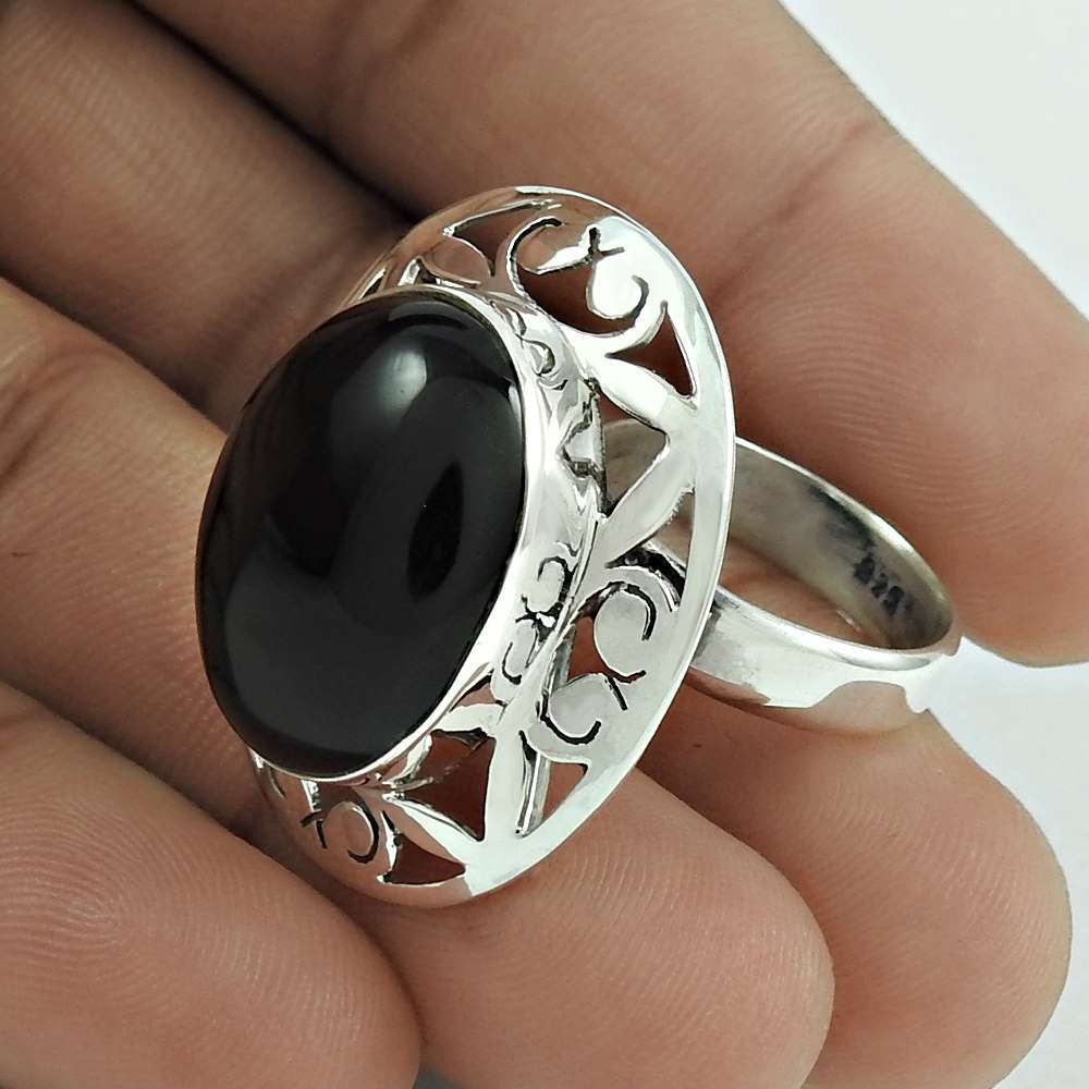 Mothers Day Gift Statement Ring Size 6 925 Silver Natural Onyx Gemstone A2