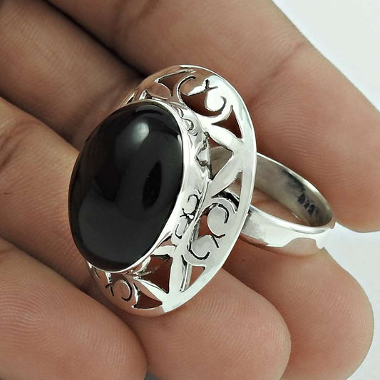 Mothers Day Gift Statement Ring Size 6 925 Silver Natural Onyx Gemstone A2