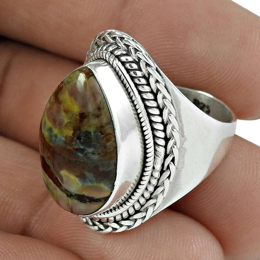 Birthday Gift For Her Natural Jasper Statement Ethnic Ring Size 7 925 Silver M4