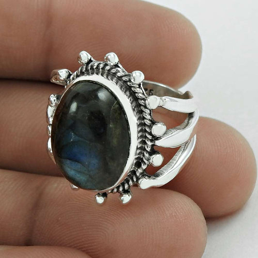 Mothers Day Gift 925 Sterling Silver Natural Labradorite Gemstone Ring Size 6.5 F2
