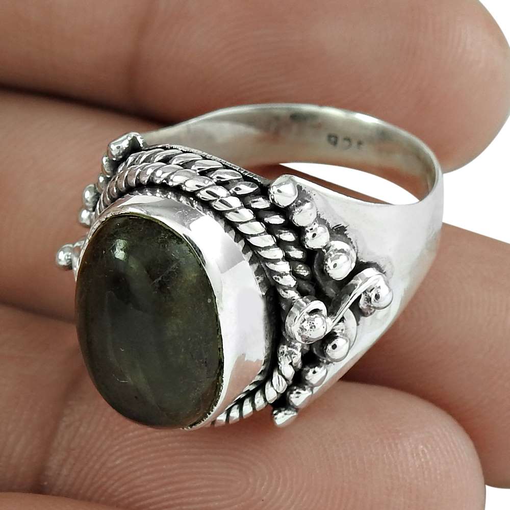 Gift For Her 925 Silver Natural Labradorite Cocktail Tribal Ring Size 8 I3