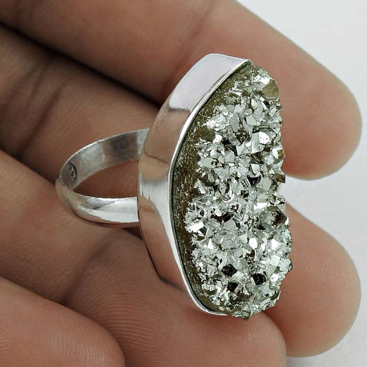 Mothers Day Gift Natural Druzy Statement Ring Size 8 925 Sterling Silver G2