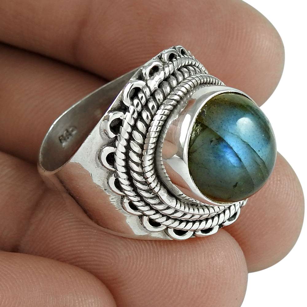 Natural Labradorite Gemstone Cocktail Blue Ring Size 9 925 Sterling Silver H2