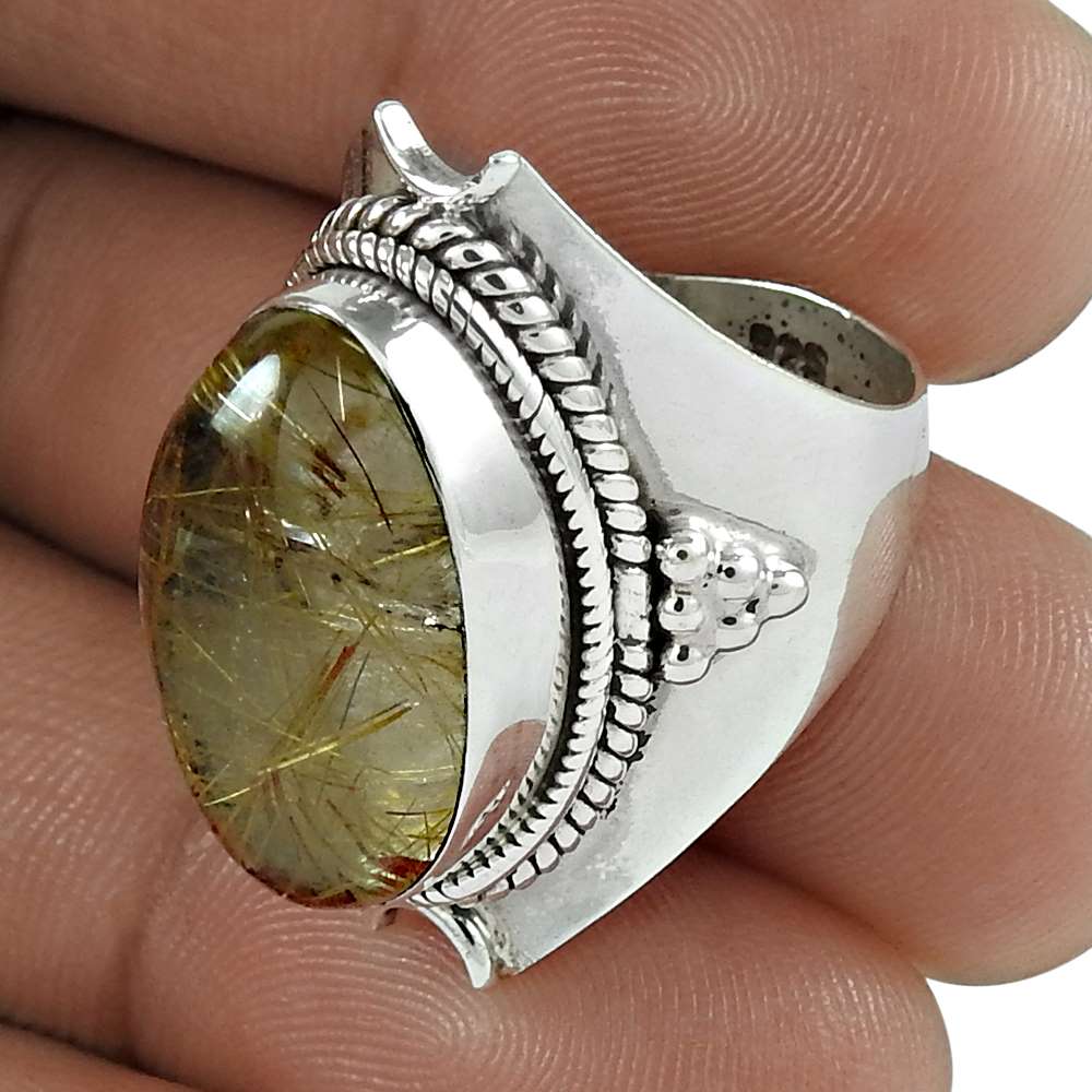 Gift For Her Natural Golden Rutile Stone Ring Size 6 925 Sterling Silver L5