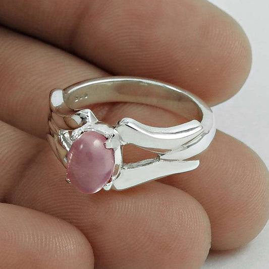 Mothers Day Gift Natural Rose Quartz Statement Ring Size 7 925 Sterling Silver C2