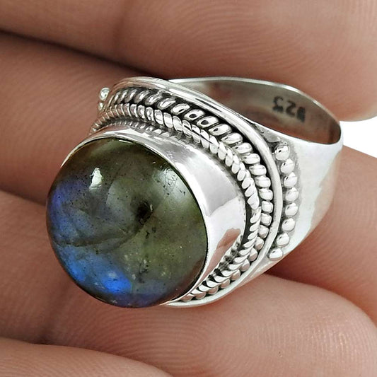 Mothers Day Gift 925 Silver Natural Labradorite Cocktail Vintage Ring Size 7 C1